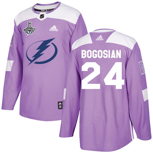 Men Adidas Tampa Bay Lightning #24 Zach Bogosian Purple Authentic Fights Cancer 2020 Stanley Cup Champions Stitched NHL Jersey